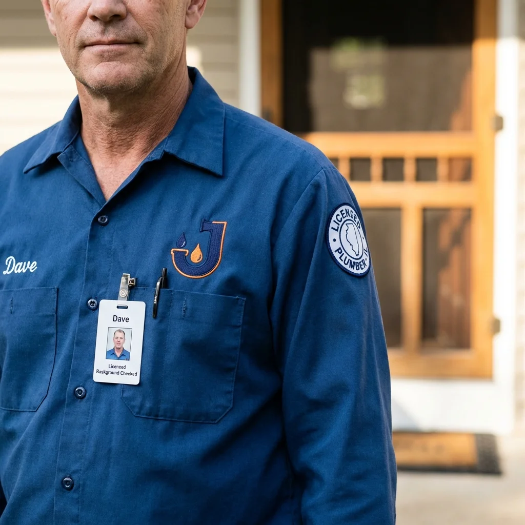 Licensed plumber showing ID badge in Maitland, FL