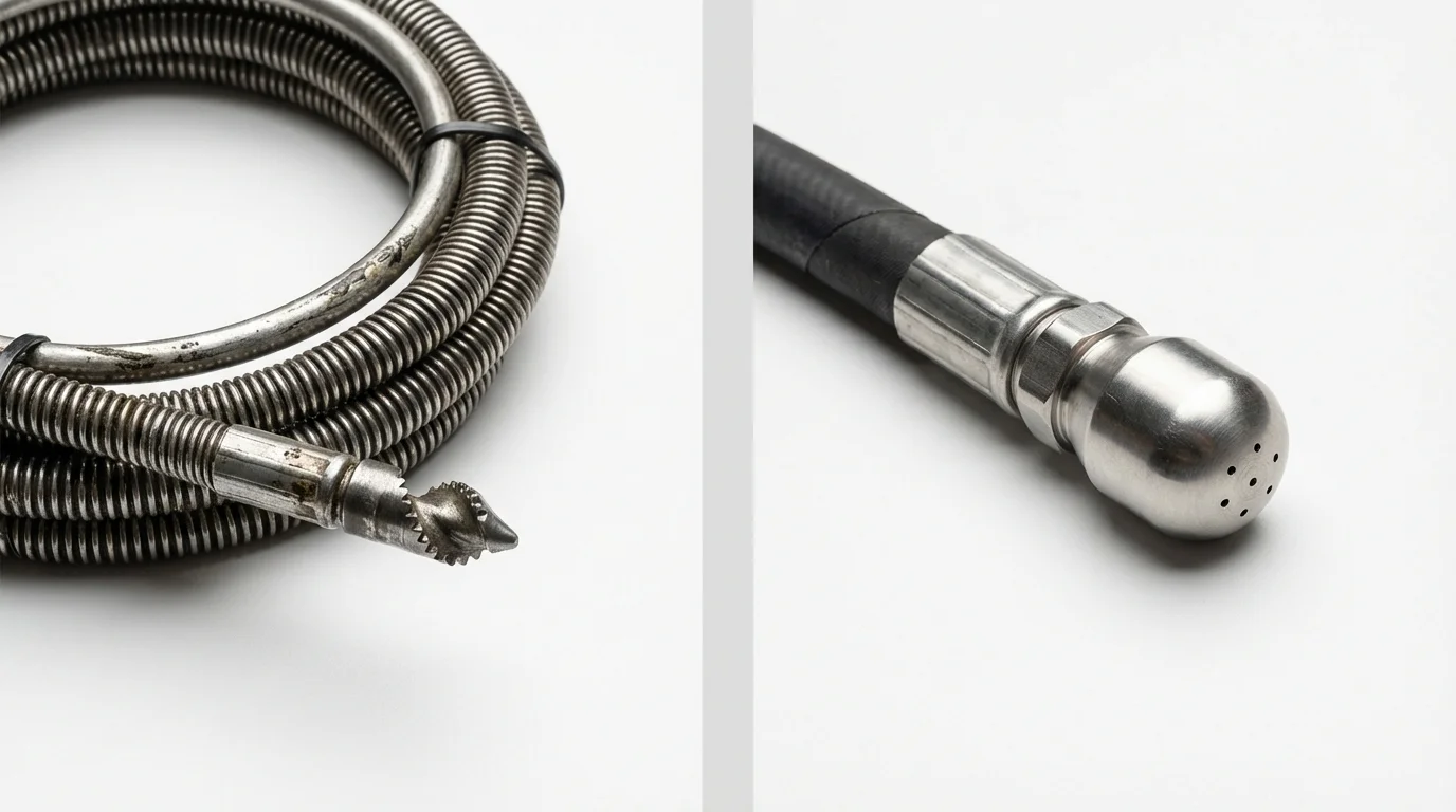 Drain snake cable and hydro jetting nozzle used for drain cleaning in Maitland, FL